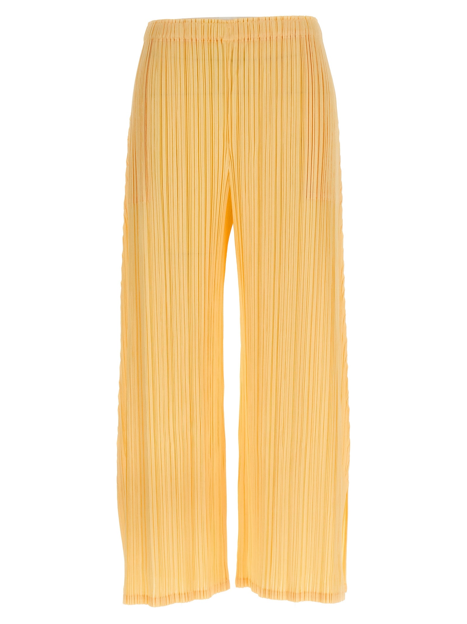 Pleated Polyester Trousers — Yellow