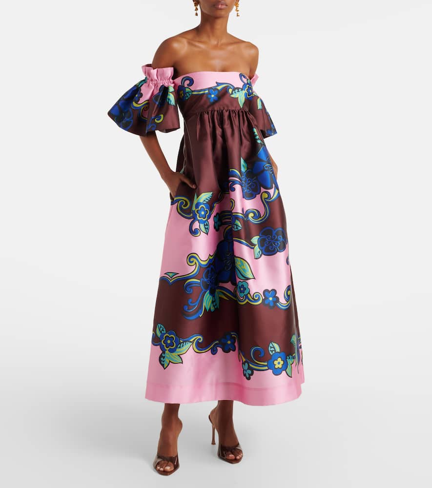Alémais Floral off-shoulder satin maxi dress