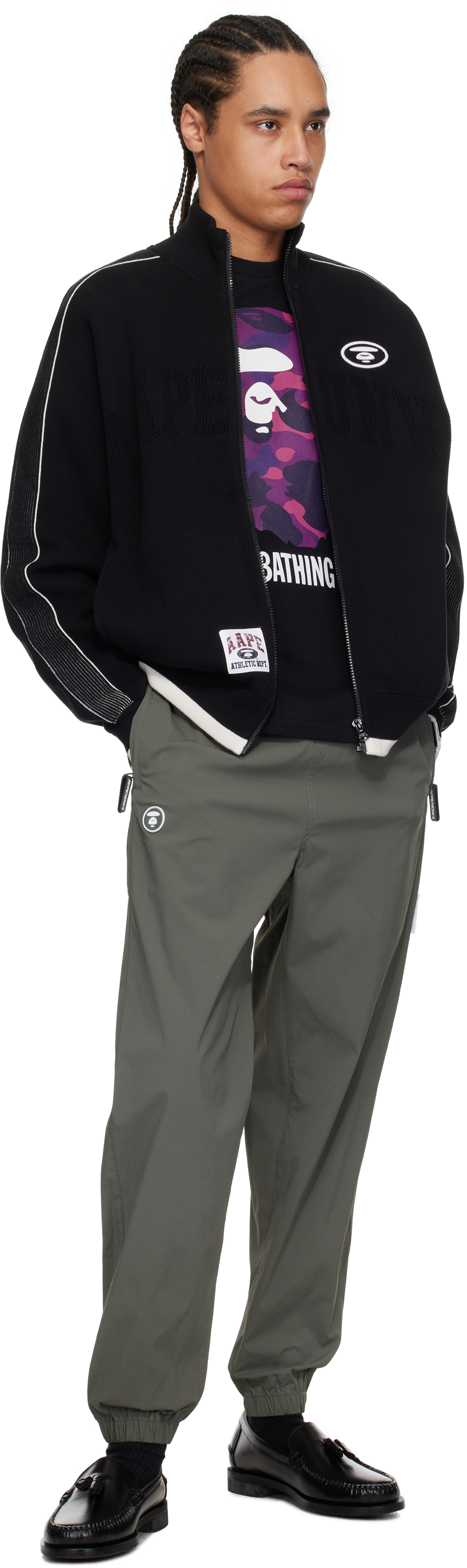 AAPE by A Bathing Ape Black 'AAPEUNVS' Moonface Logo Zip-Up Knit Jacket