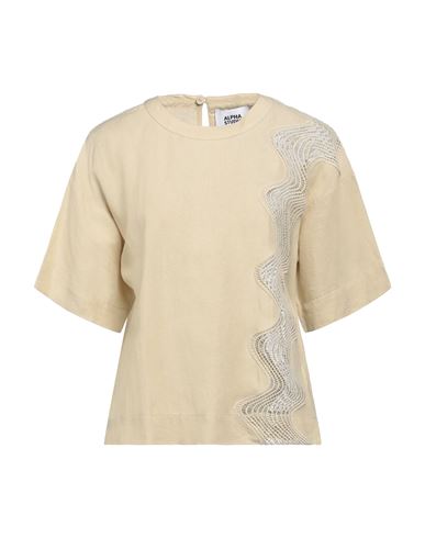 Alpha Studio Woman Top Beige Size 10 Linen, Viscose, Polyester