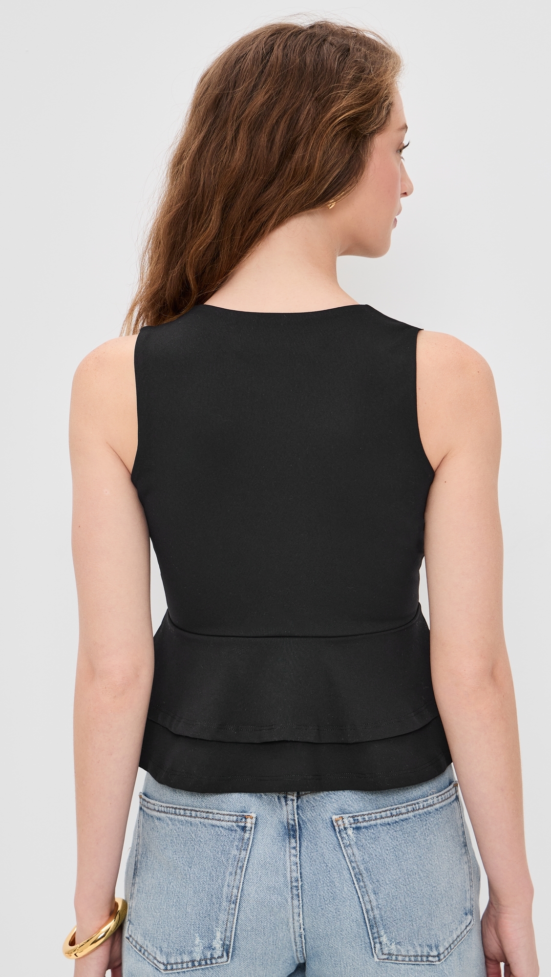 Double Layered V Neck Tank Black