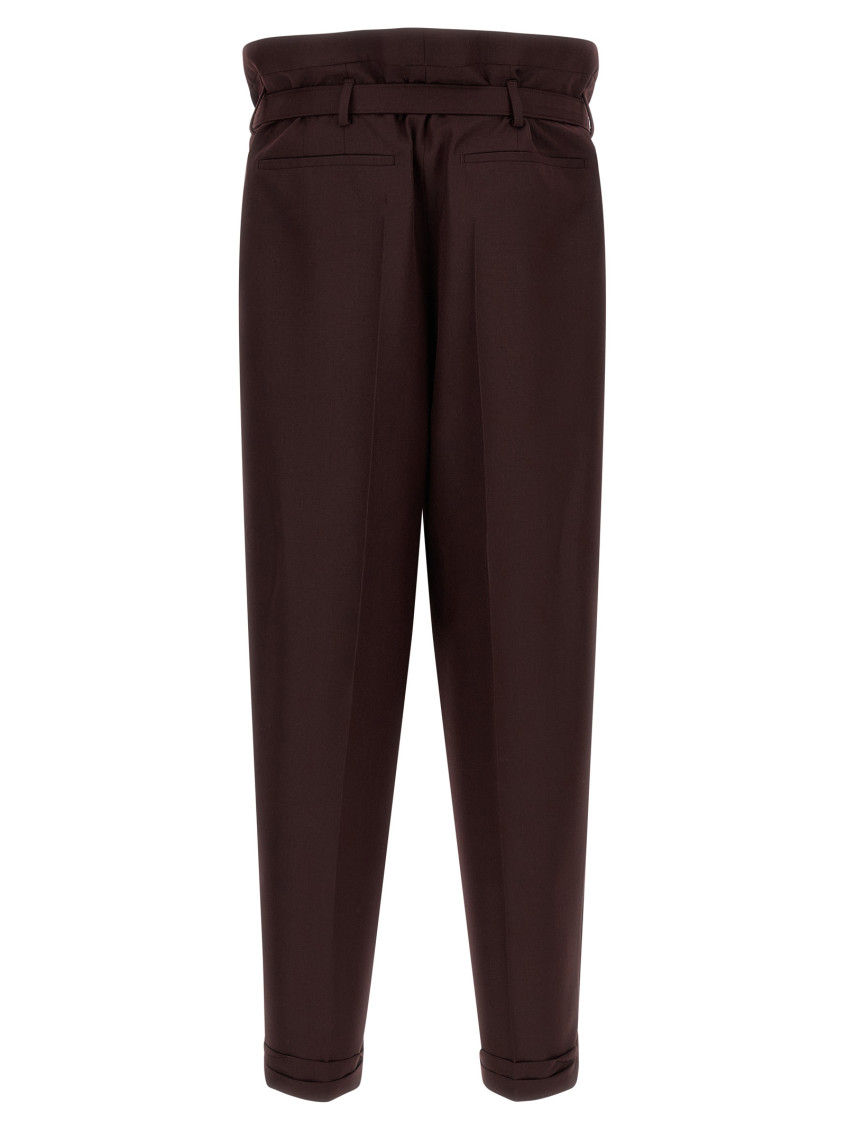 Dark Brown Slim Pleated Pants