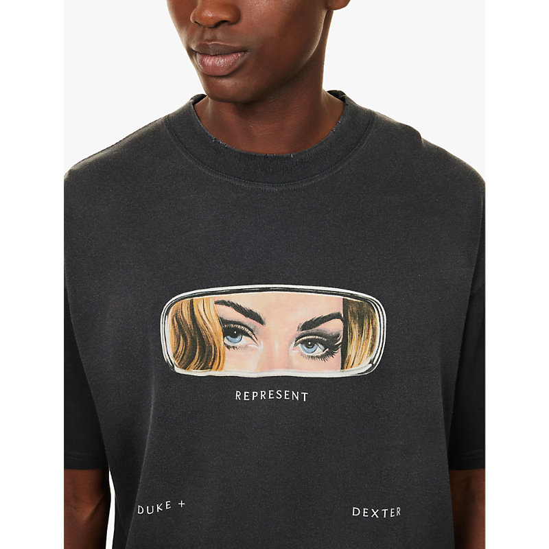 Mens Stained Black X Duke + Dexter Mirror Brand-print Cotton-jersey T-shirt 