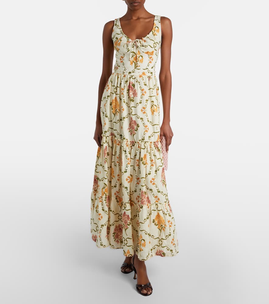 Azulejo embellished floral linen maxi dress