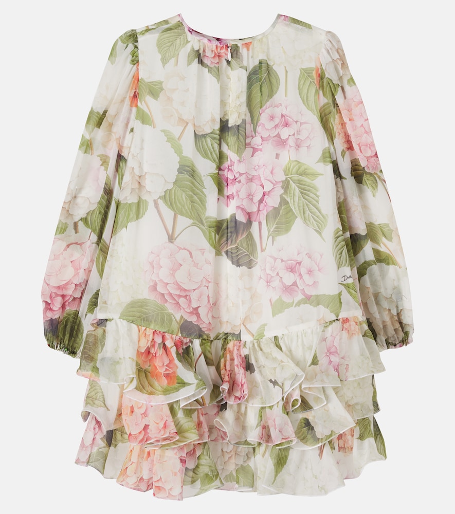 Floral ruffled silk chiffon dress