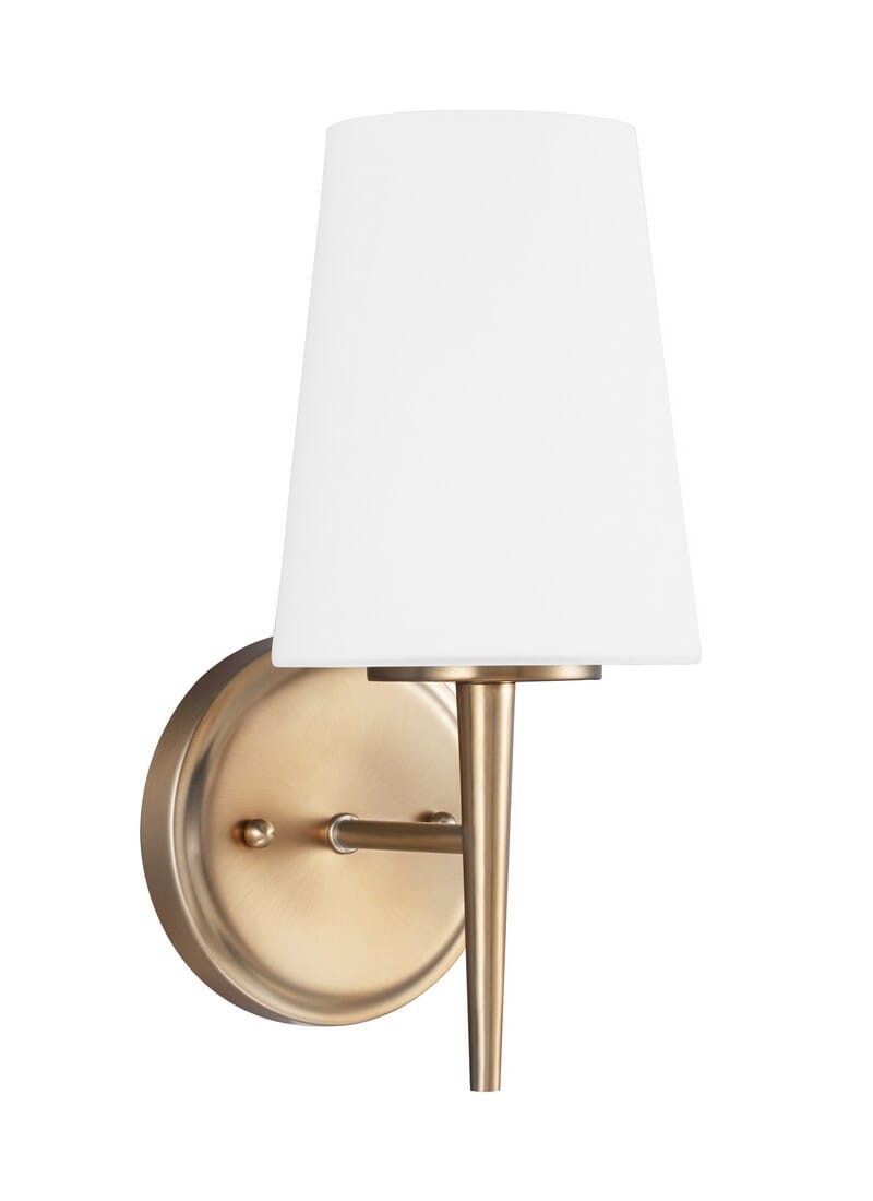 Satin Brass One Light Wall Bath Sconce from the Driscoll Collection
