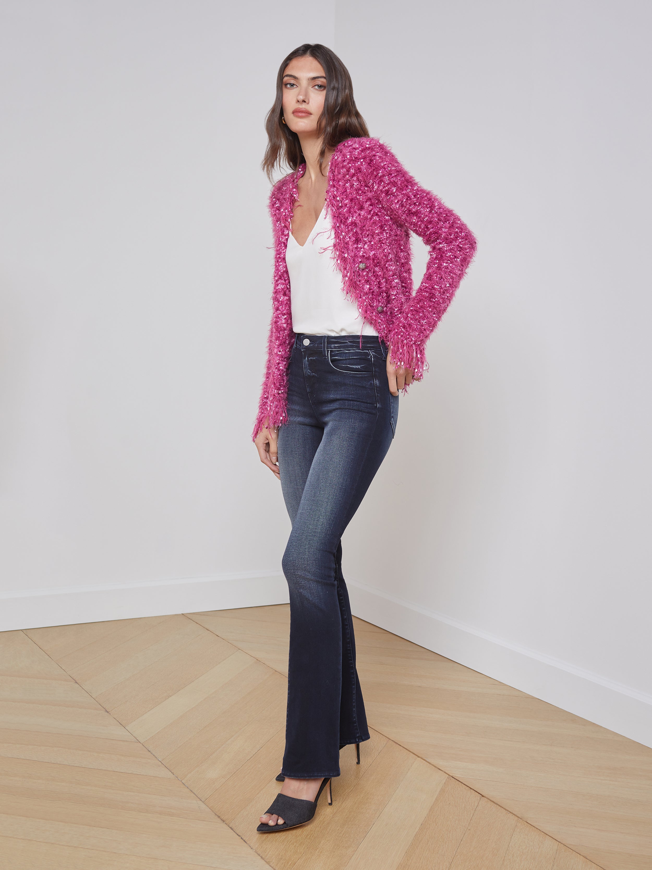 Azure Fringe Cardigan Blazer In Pink