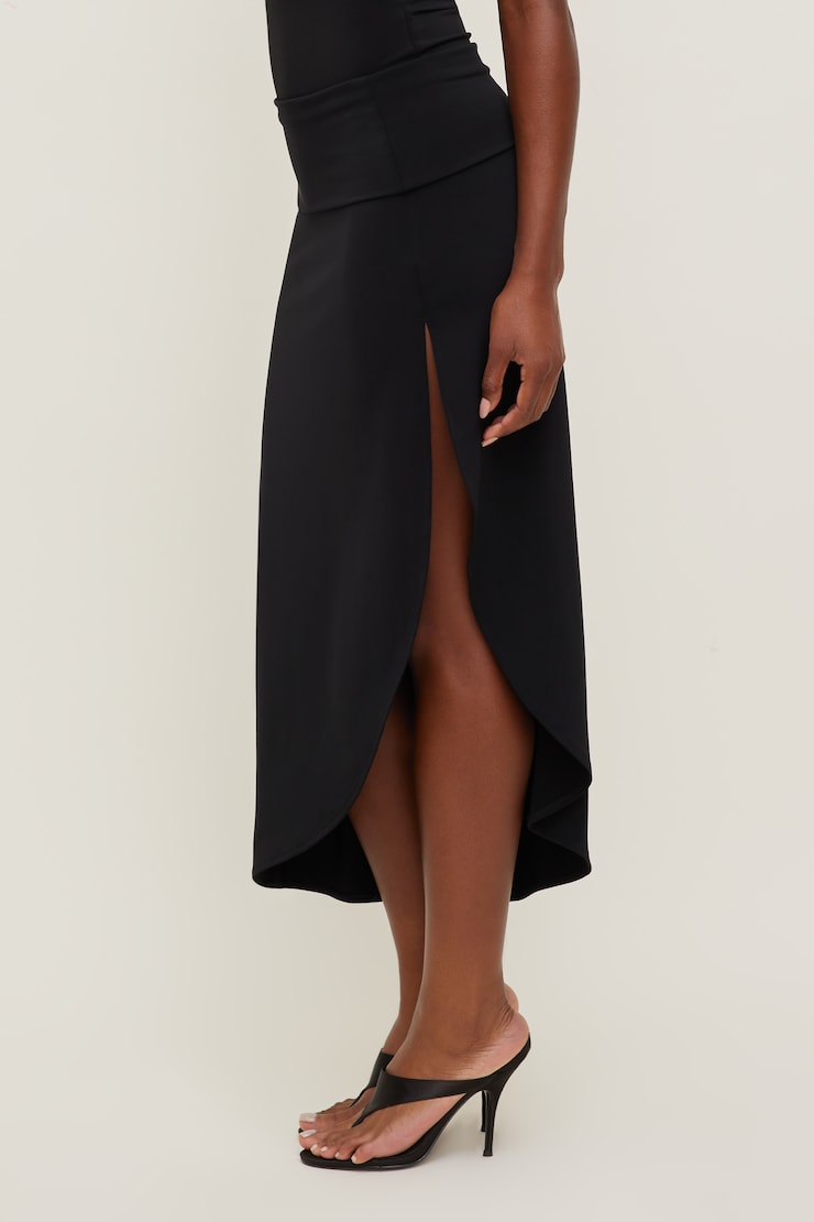 Sculpt Slit Midi Skirt - Black - Women Clothing