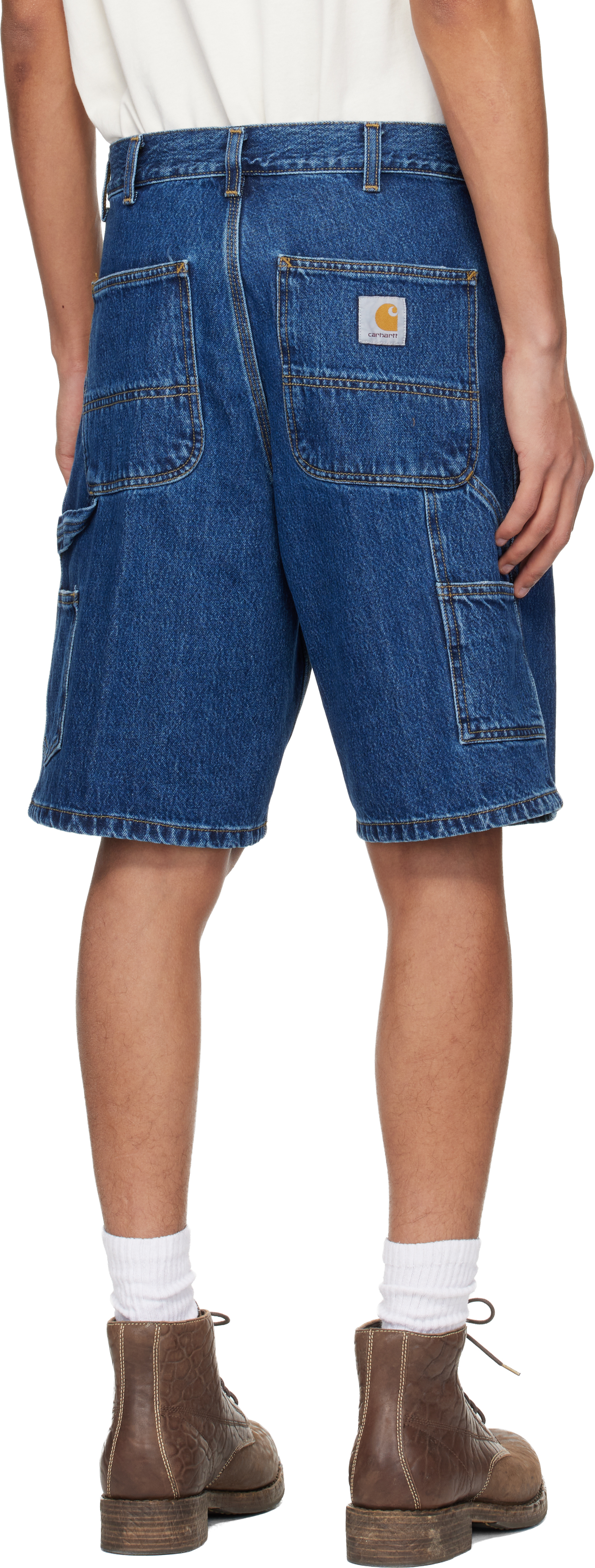 Blue Single Knee Denim Shorts
