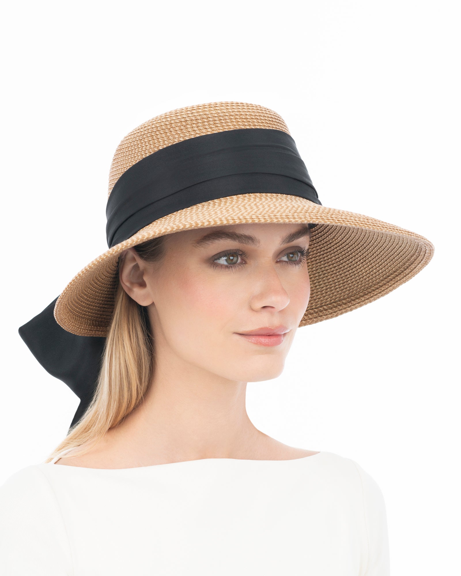 Loulou Women's Raffia Straw Sun Hat with Silk Drape and Bow for Women