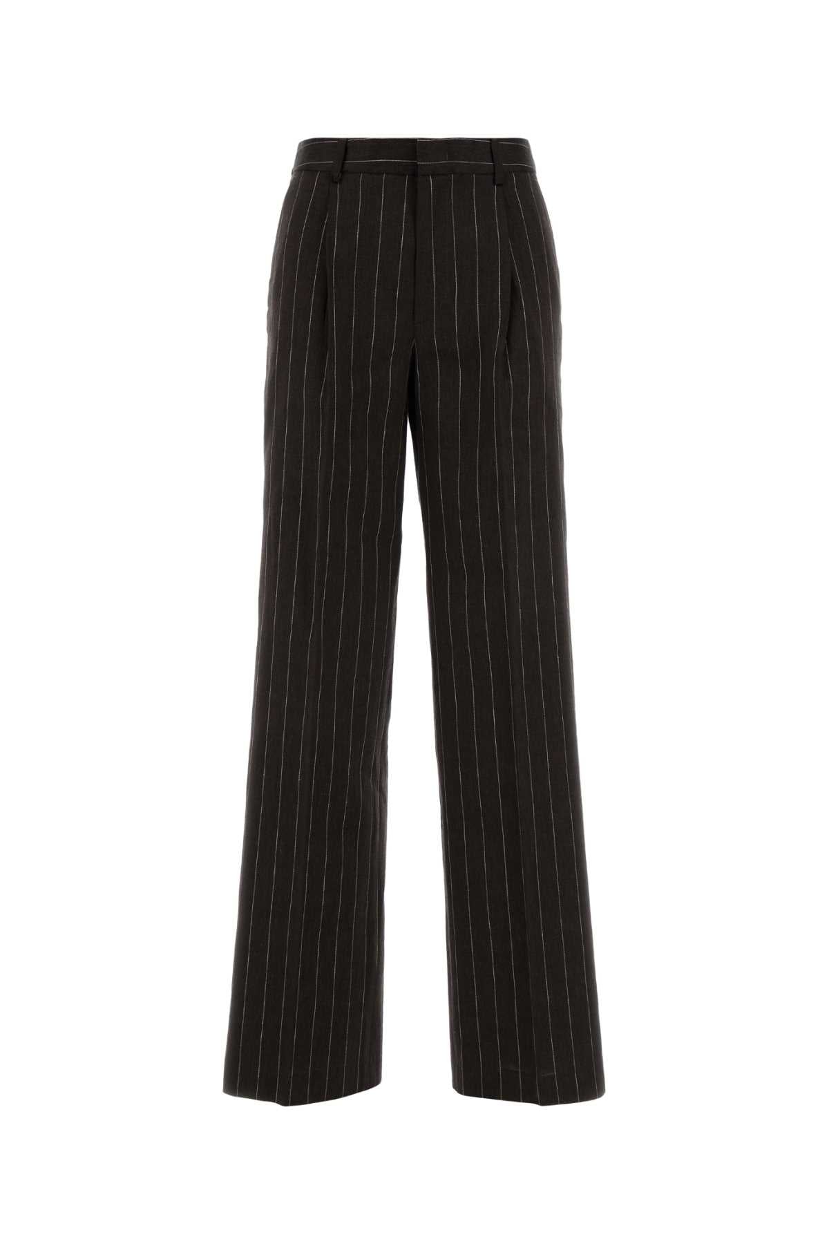 Pinstriped Linen-Cotton Trousers — Brown