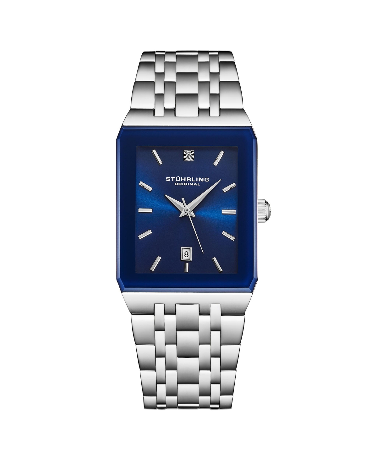 4084 Modern Rectangular Bracelet Watch – Sunray Dial, Date Display, Slim Stainless Design - Blue