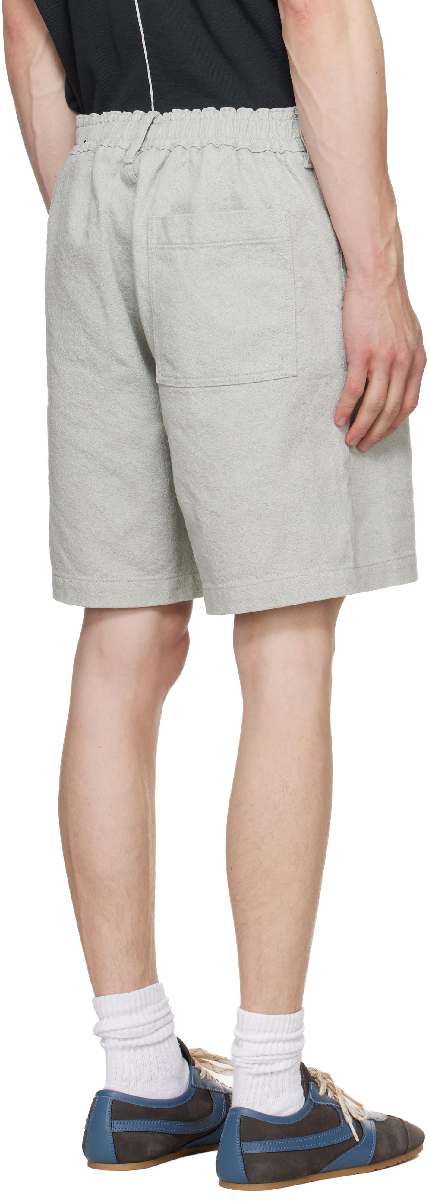 Green Elasticized Waistband Denim Shorts