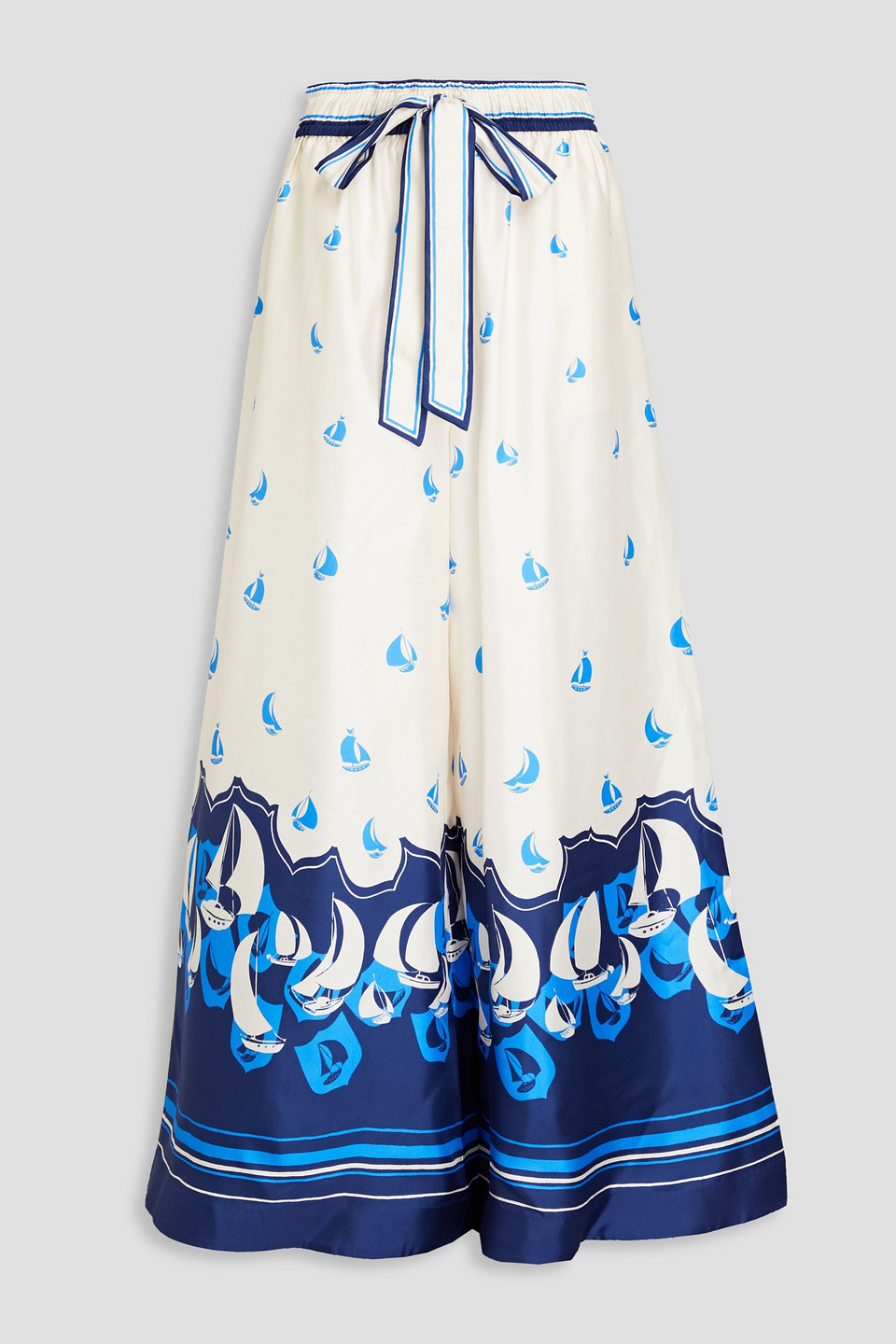 Printed silk-twill wide-leg pants