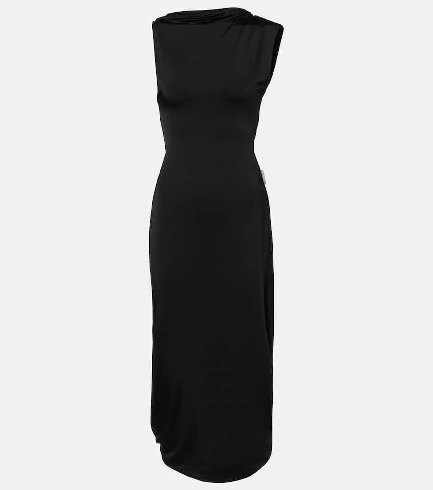 Draped embellished satin midi dress