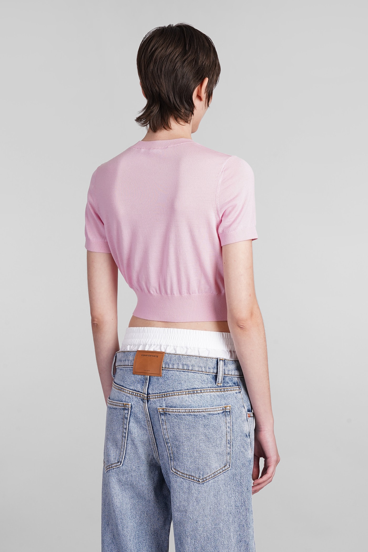 Logo-embossed knitted T-shirt - Pink