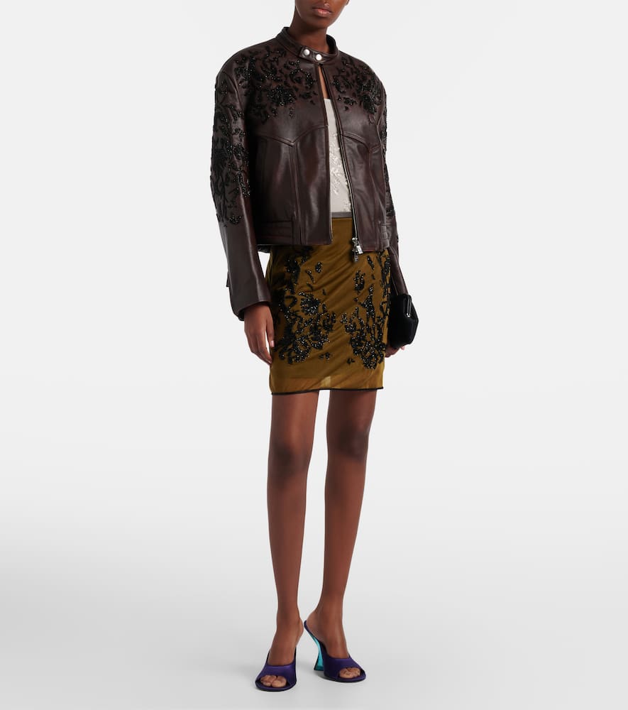 Beaded floral miniskirt