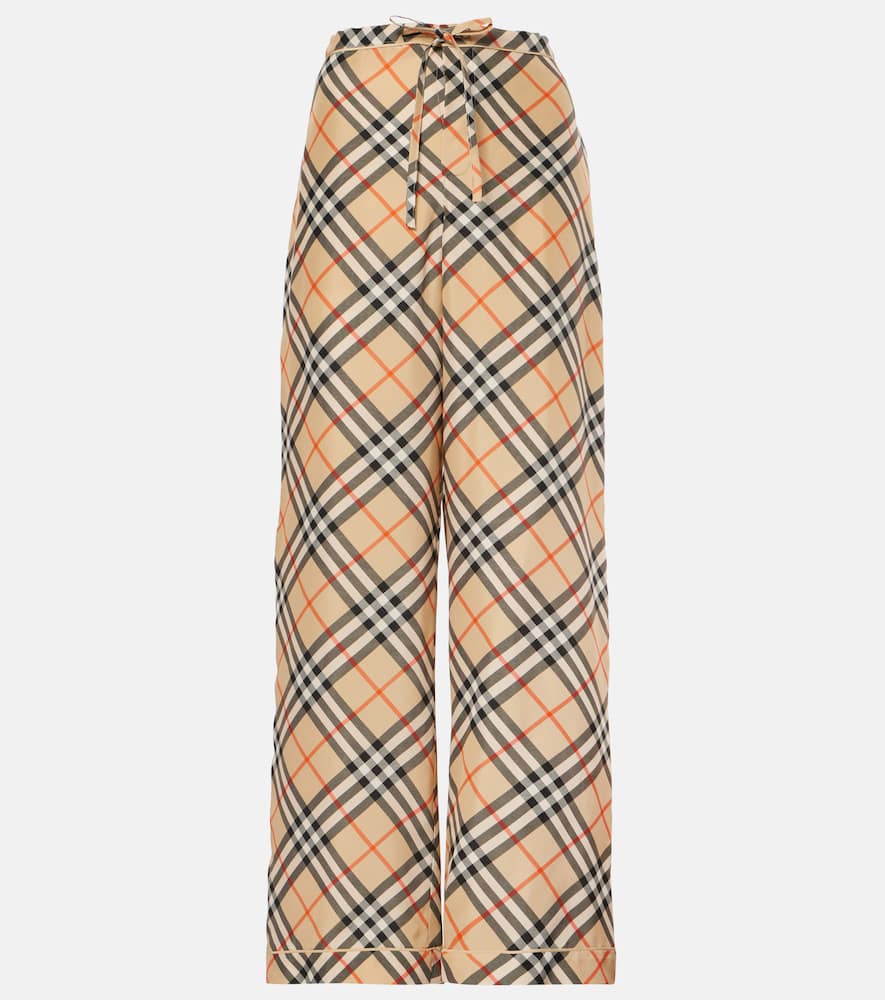 Check silk wide-leg pants