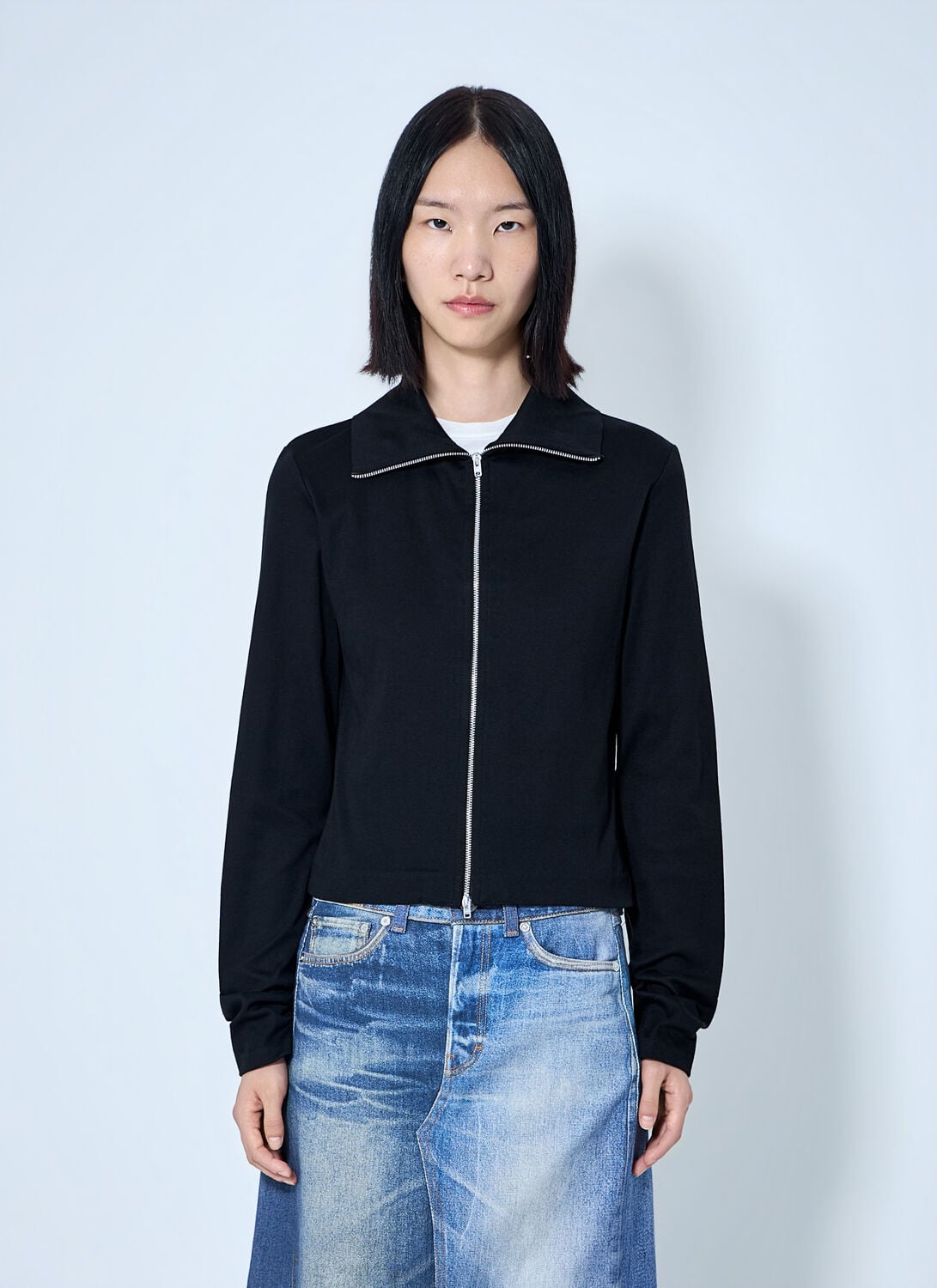 Slim Zip Longsleeve Top - Woman Knitwear Black Fr