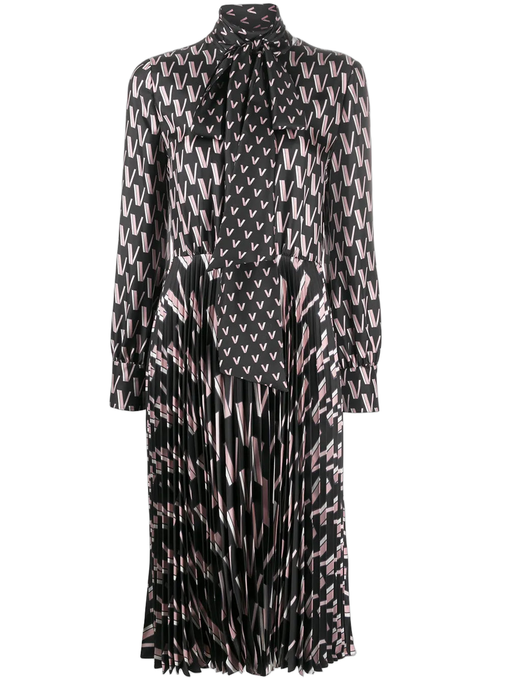Logo-Print Pussy-Bow Silk Blouse — Black