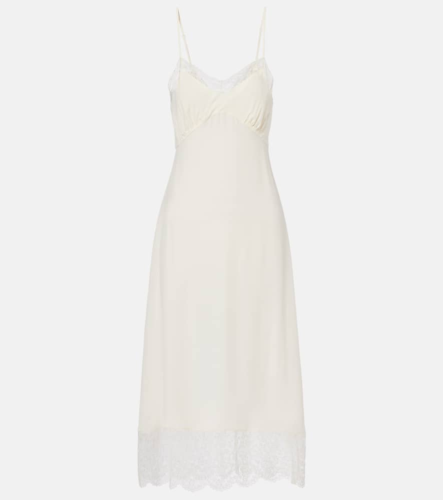 Lace-trimmed crêpe de chine slip dress
