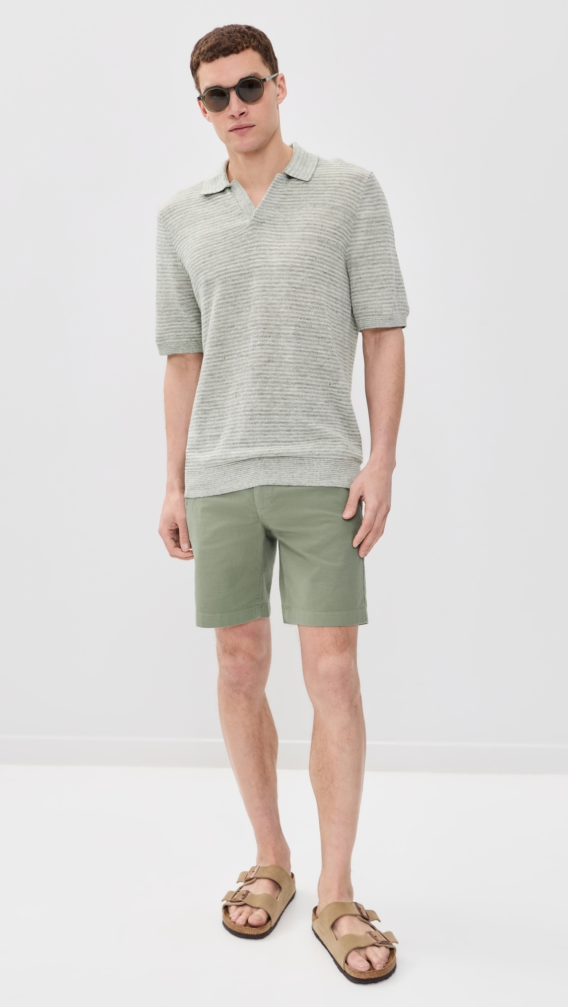 Short Sleeve Linen Sweater Polo Beach Tree Stripe
