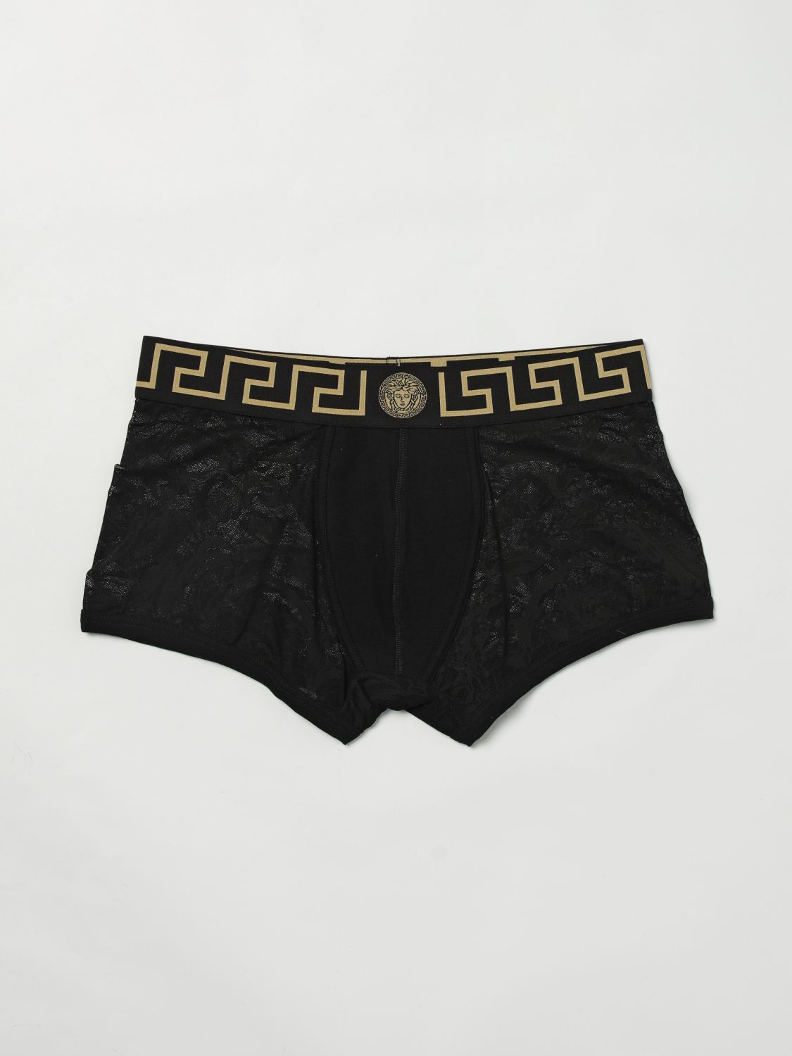 Grecca-waistband lace boxers - Black