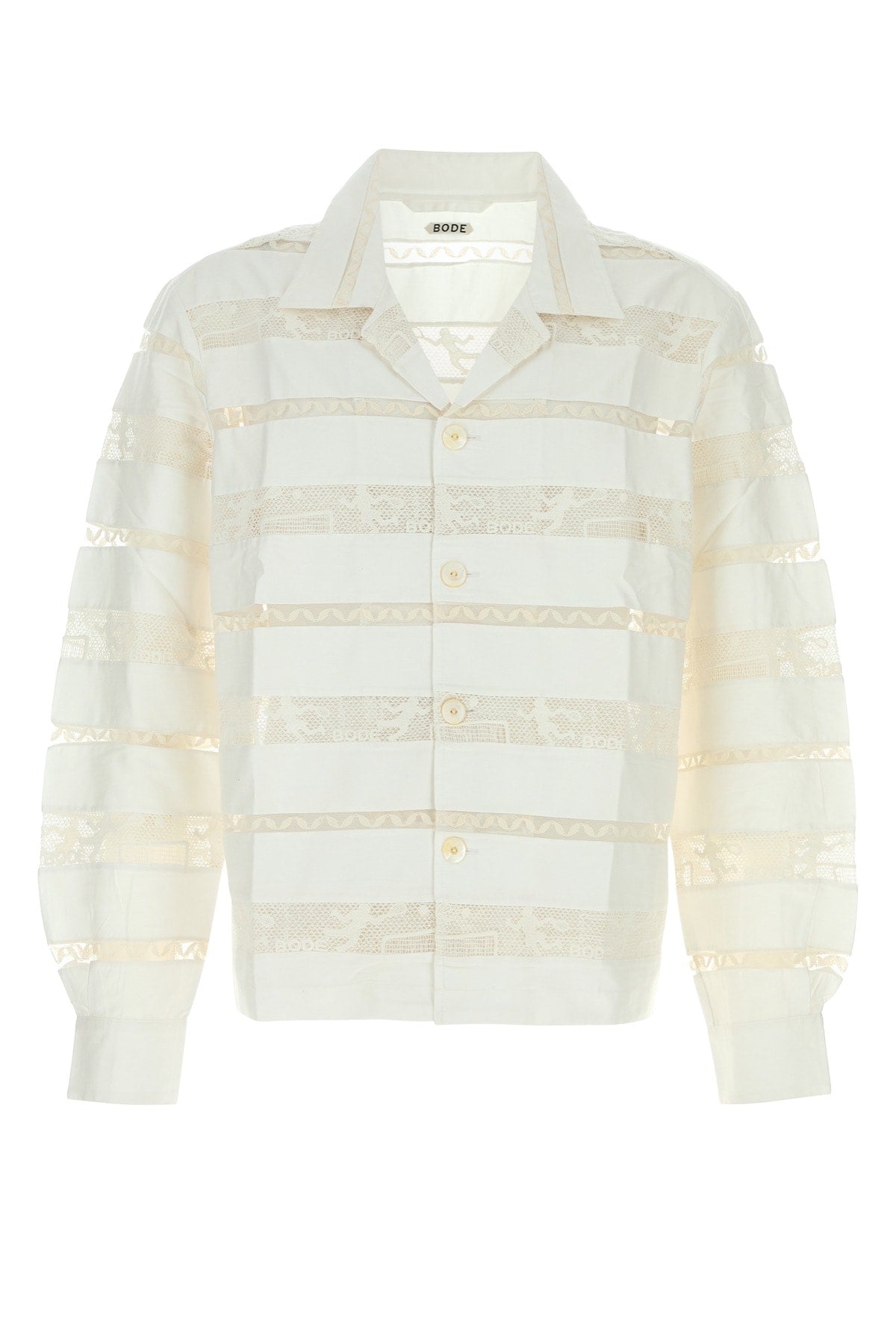 Lace-Striped Cotton Shirt — Cream