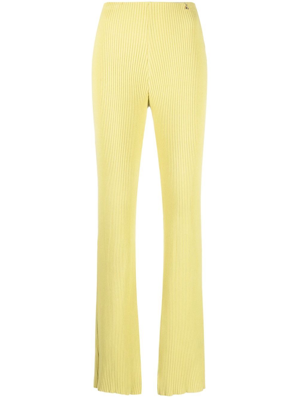 Ribbed-knit side-slit trousers - Yellow