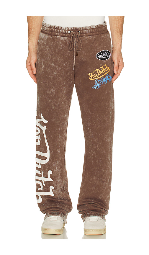 Von Dutch Stacked Flared Leg Jogger in Brown. M. Also in S, L, XL/1X