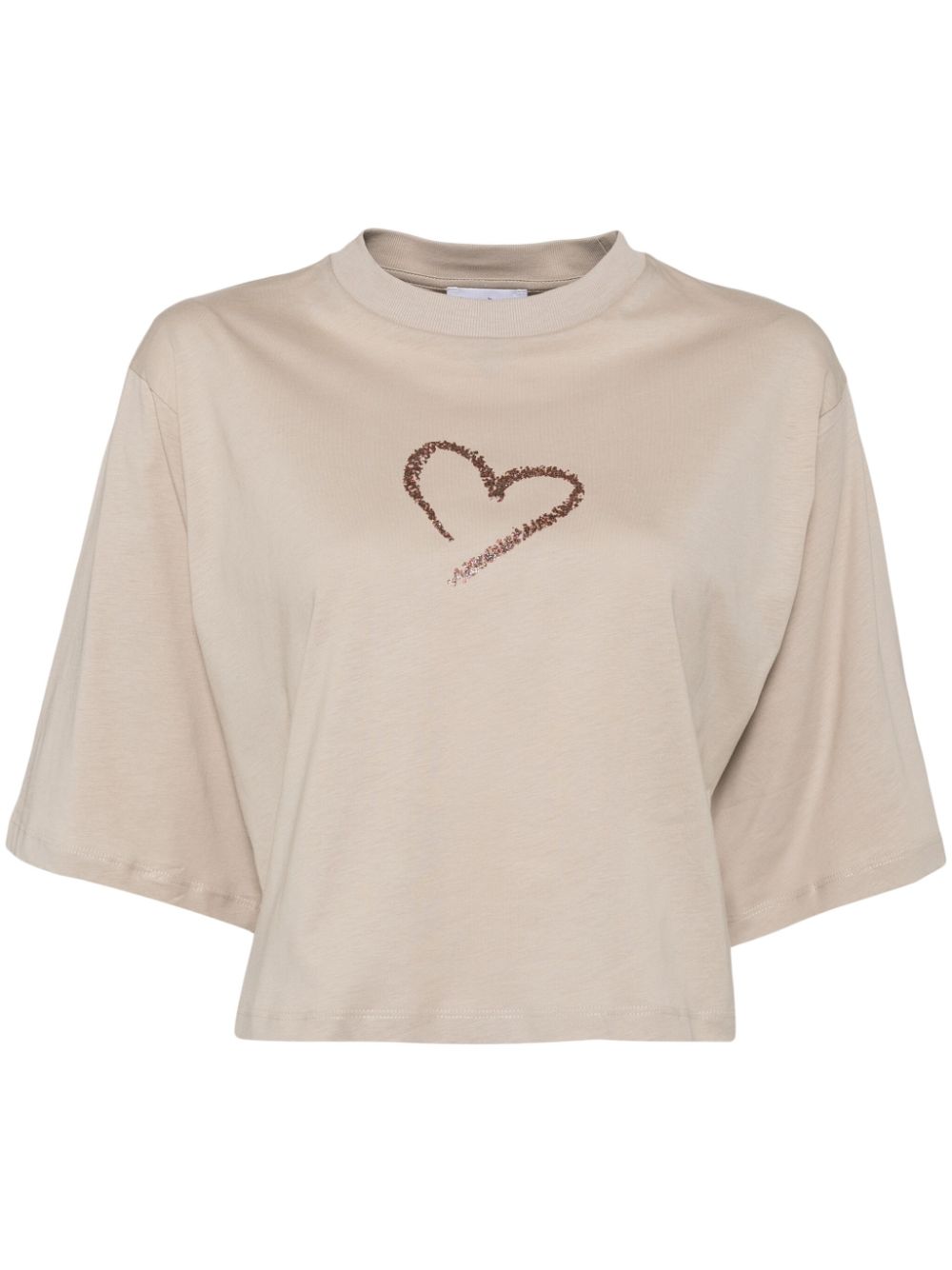 Glittered-heart cropped t-shirt - Brown