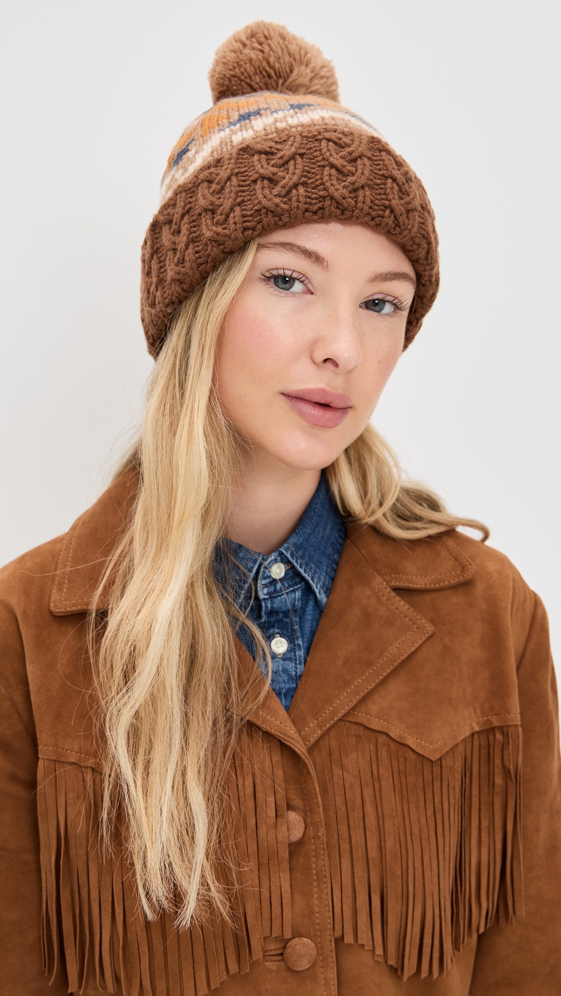 Color Pop Fairisle Beanie Brown One Size