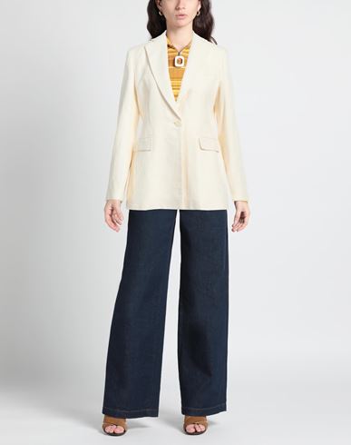 Woman Blazer Ivory Size 10 Cotton, Linen