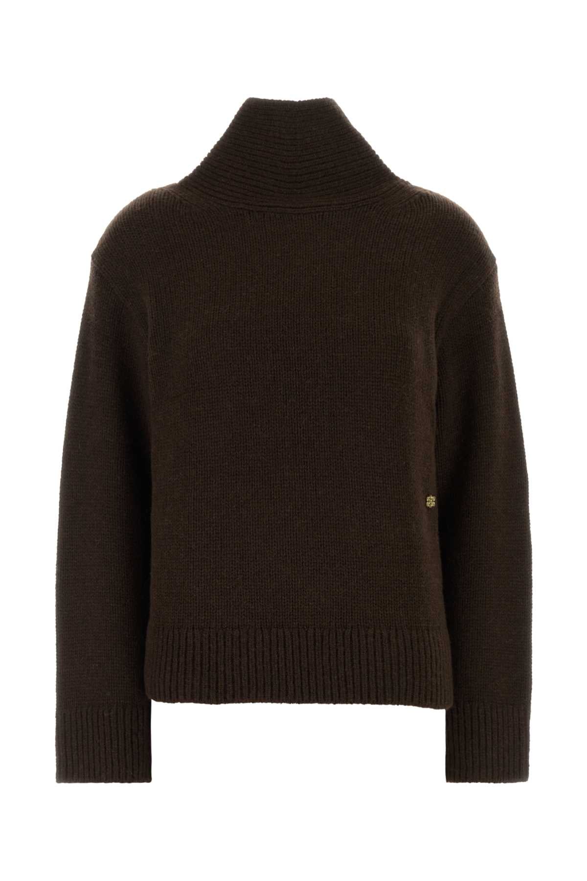 Wool and Yak Turtleneck Sweater — Brown