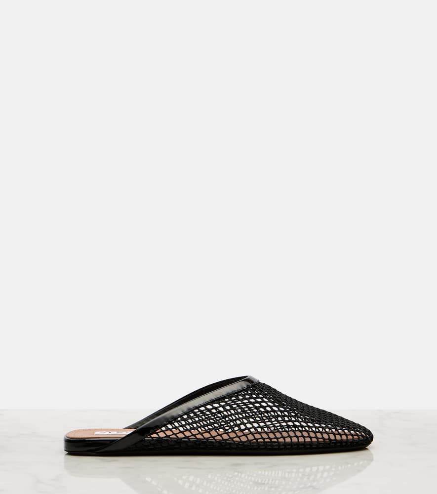 Alaïa Patent leather-trimmed fishnet mules
