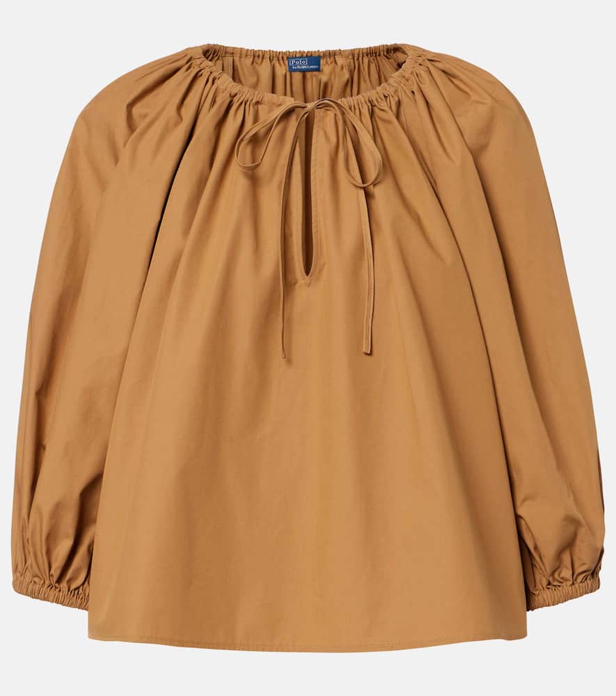 Gathered cotton poplin blouse