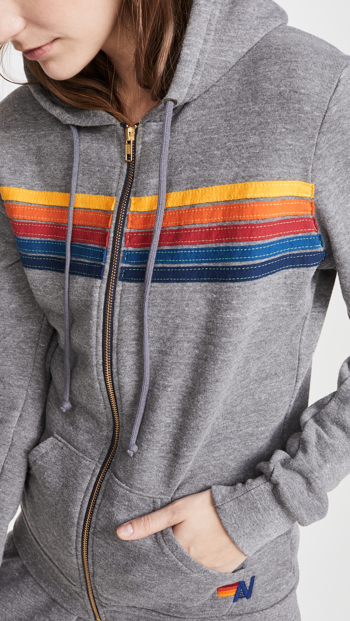 5 Stripe Zip Hoodie Heather Grey
