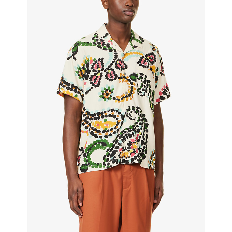 Mens White Smoke Multi Paisley-patterned Spread-collar Woven Shirt 