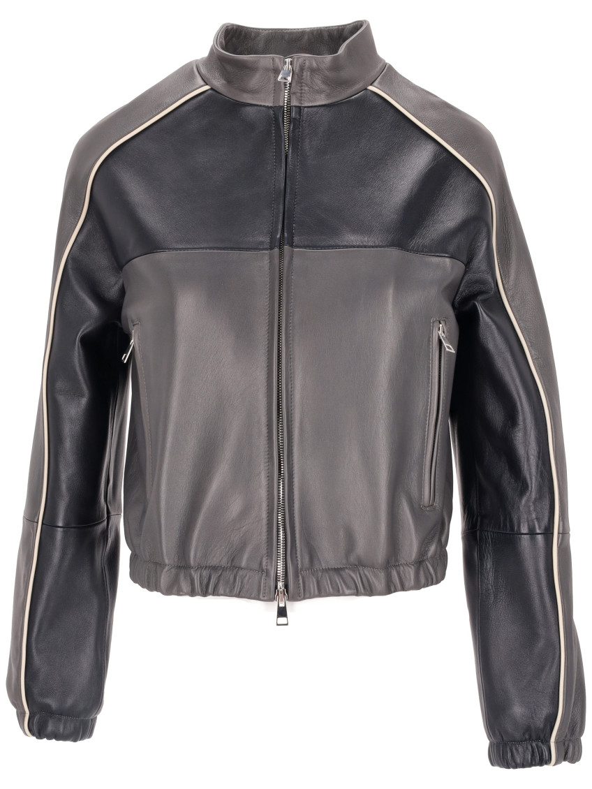 Dark Grey Leather Bomber