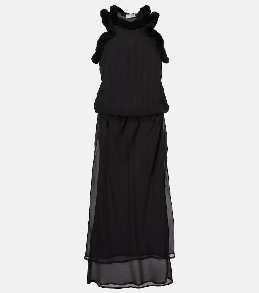 Faux fur-trimmed midi dress