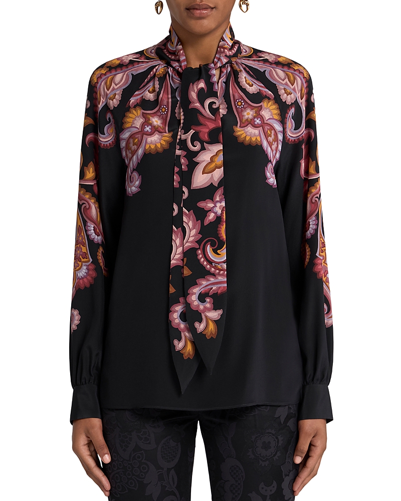 Printed crepe de chine blouse - Black