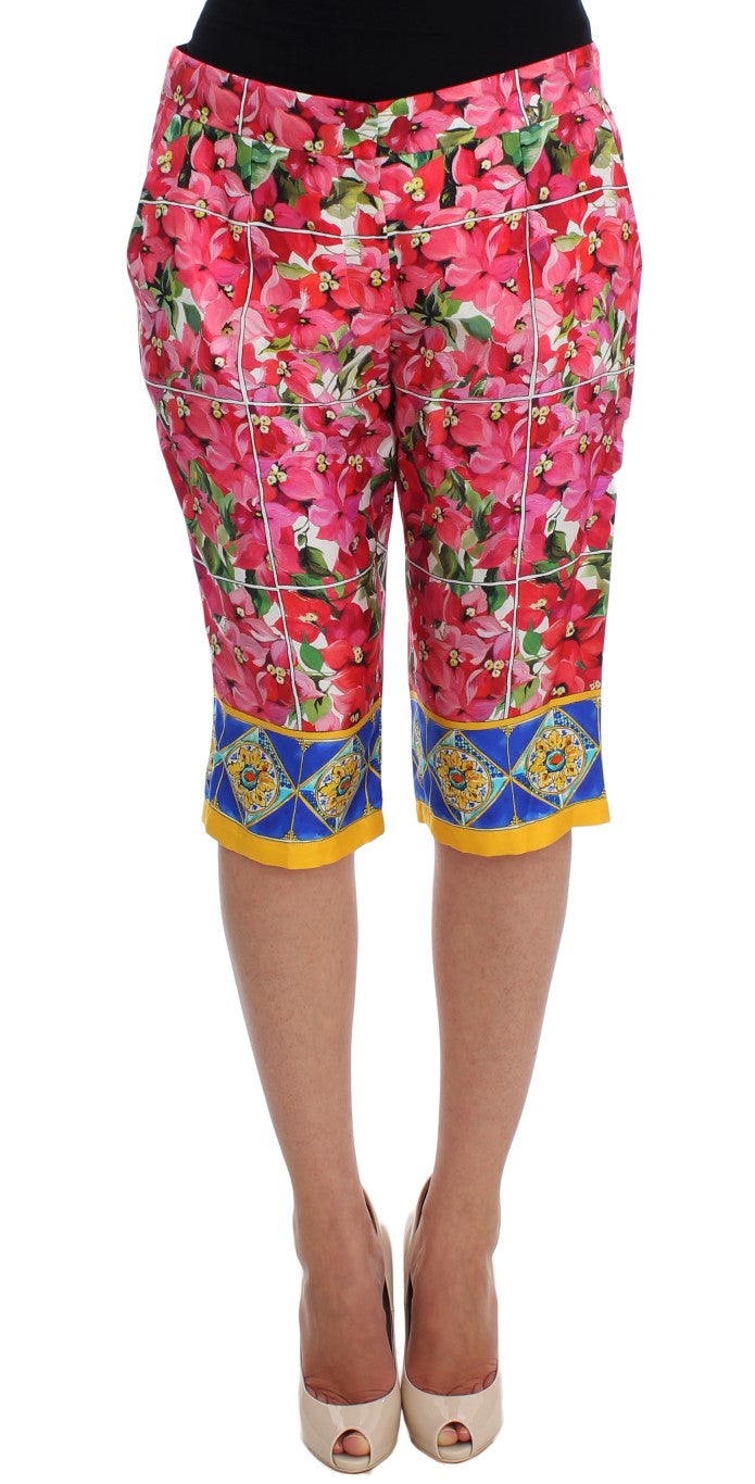 Floral Silk Capri Shorts — Pink