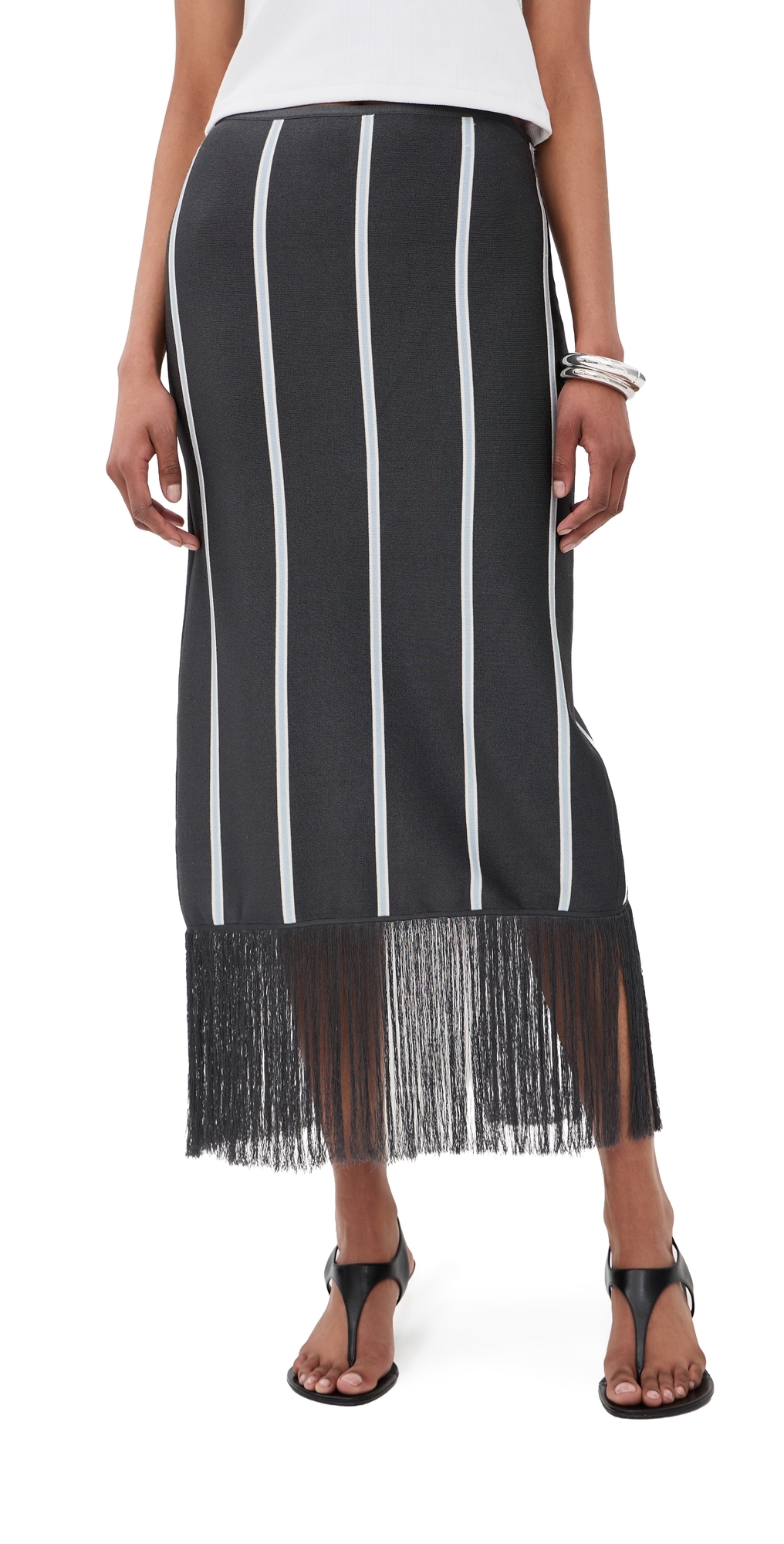Striped Midi Skirt with Fringe Slate Multi
