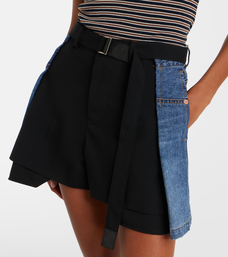Paneled denim shorts