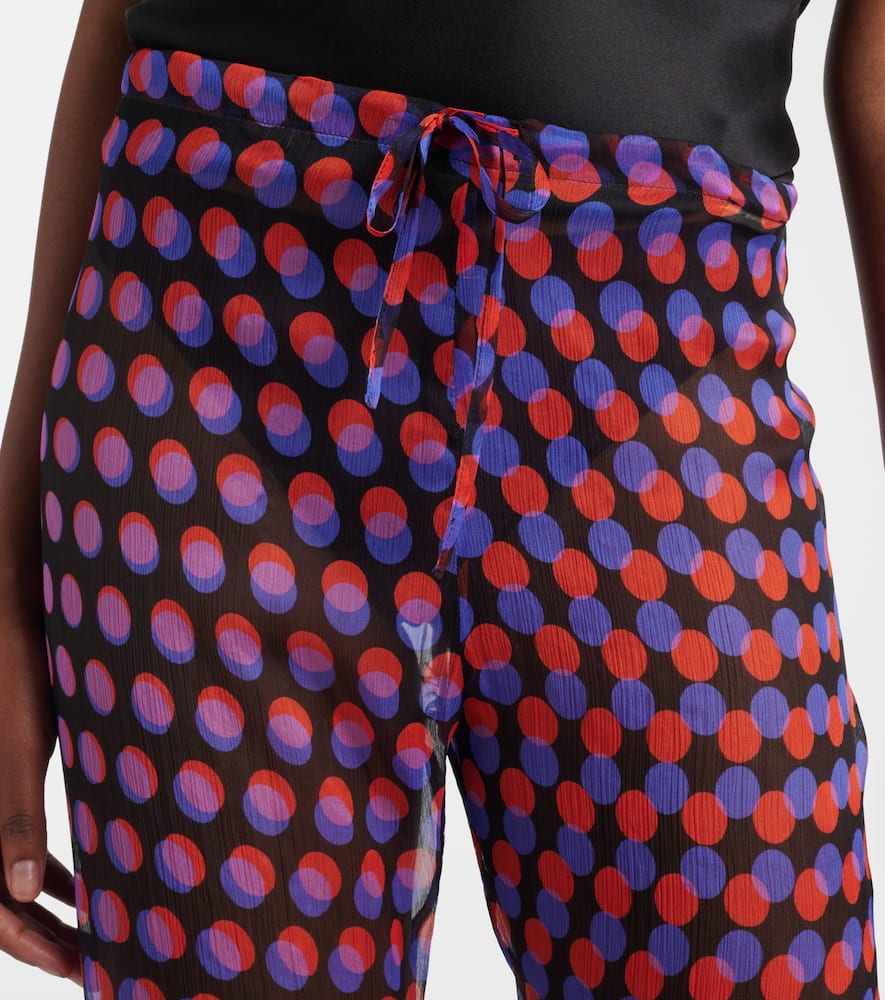 Polka-dot silk straight pants