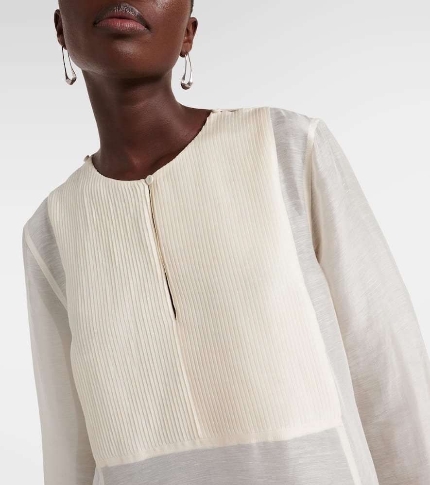 Pleated linen and silk kaftan
