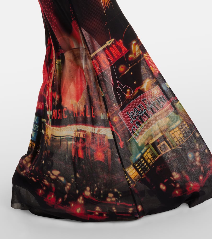 Printed mesh slip dress