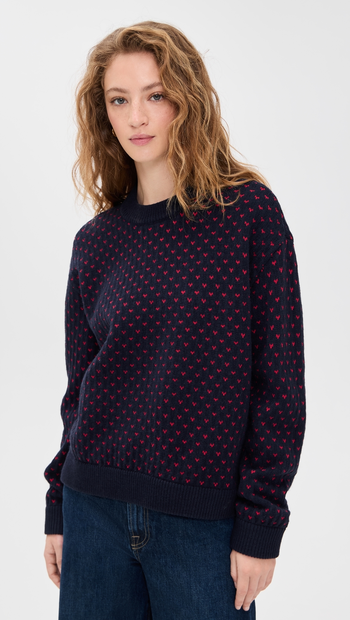 Hanna Sweater Navy Red Hearts