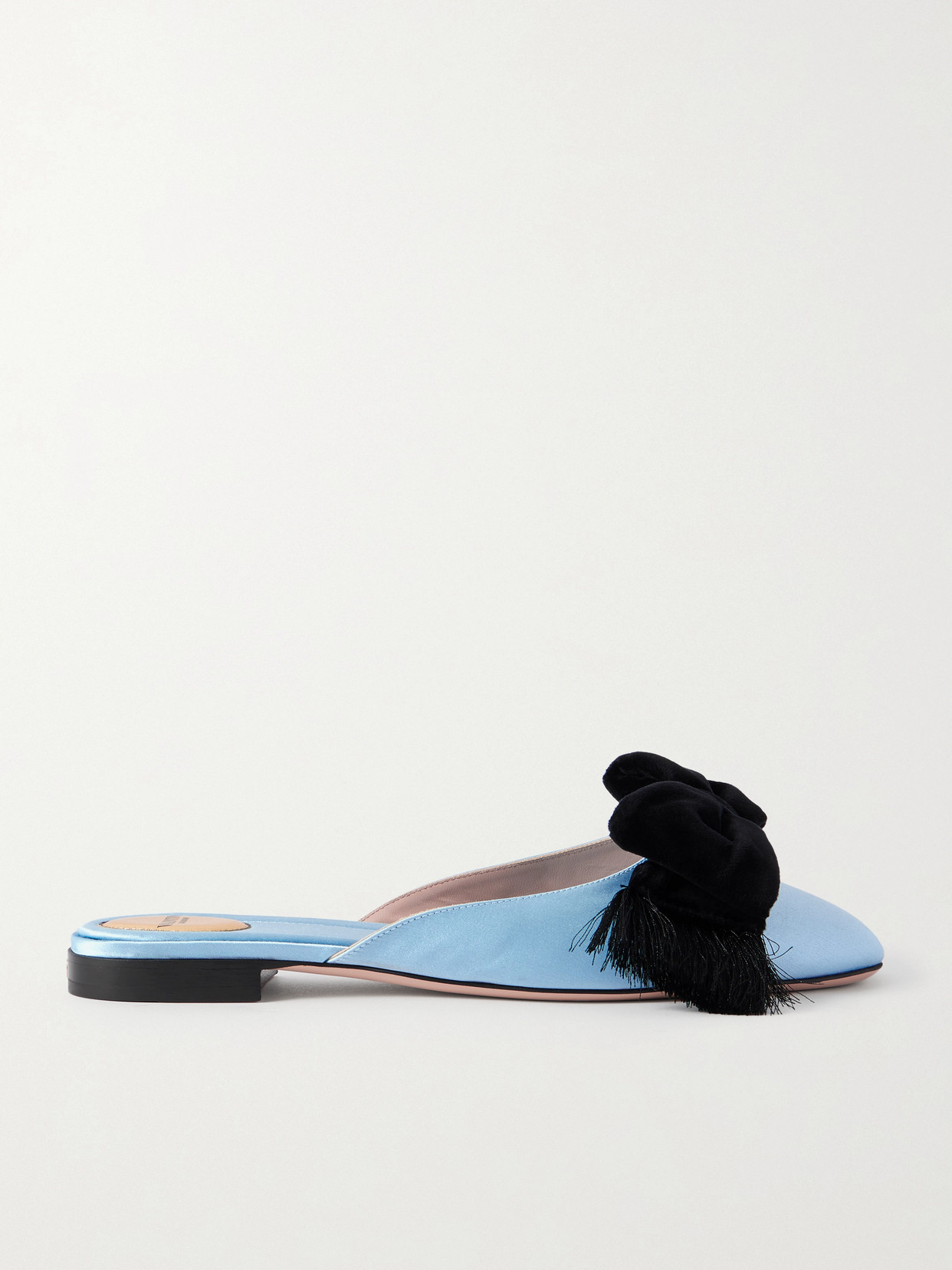 Reinette Bow-embellished Velvet-trimmed Satin Mules - Blue