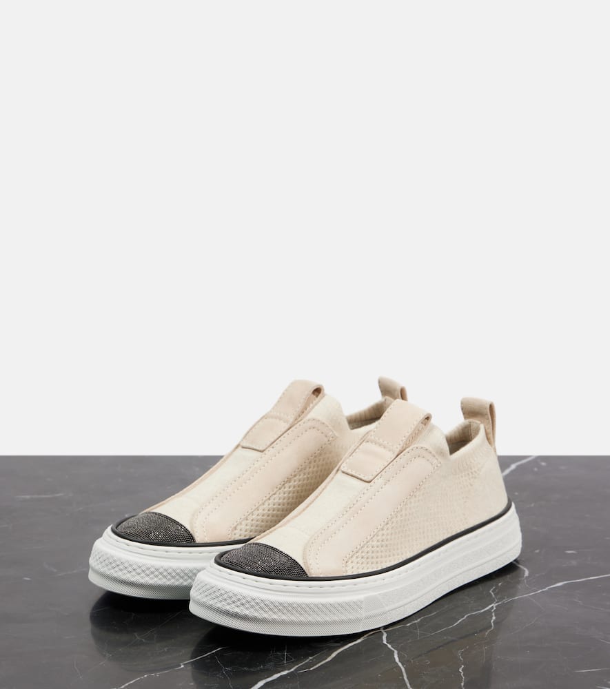 Brunello Cucinelli Suede-trimmed canvas sneakers